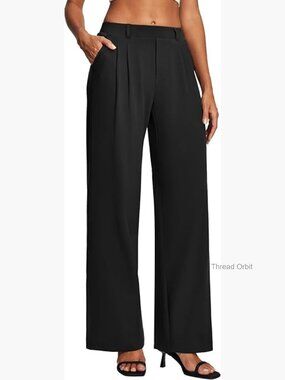 Stretchy Wide Leg Work Pants High Waist Pull On Business Casual